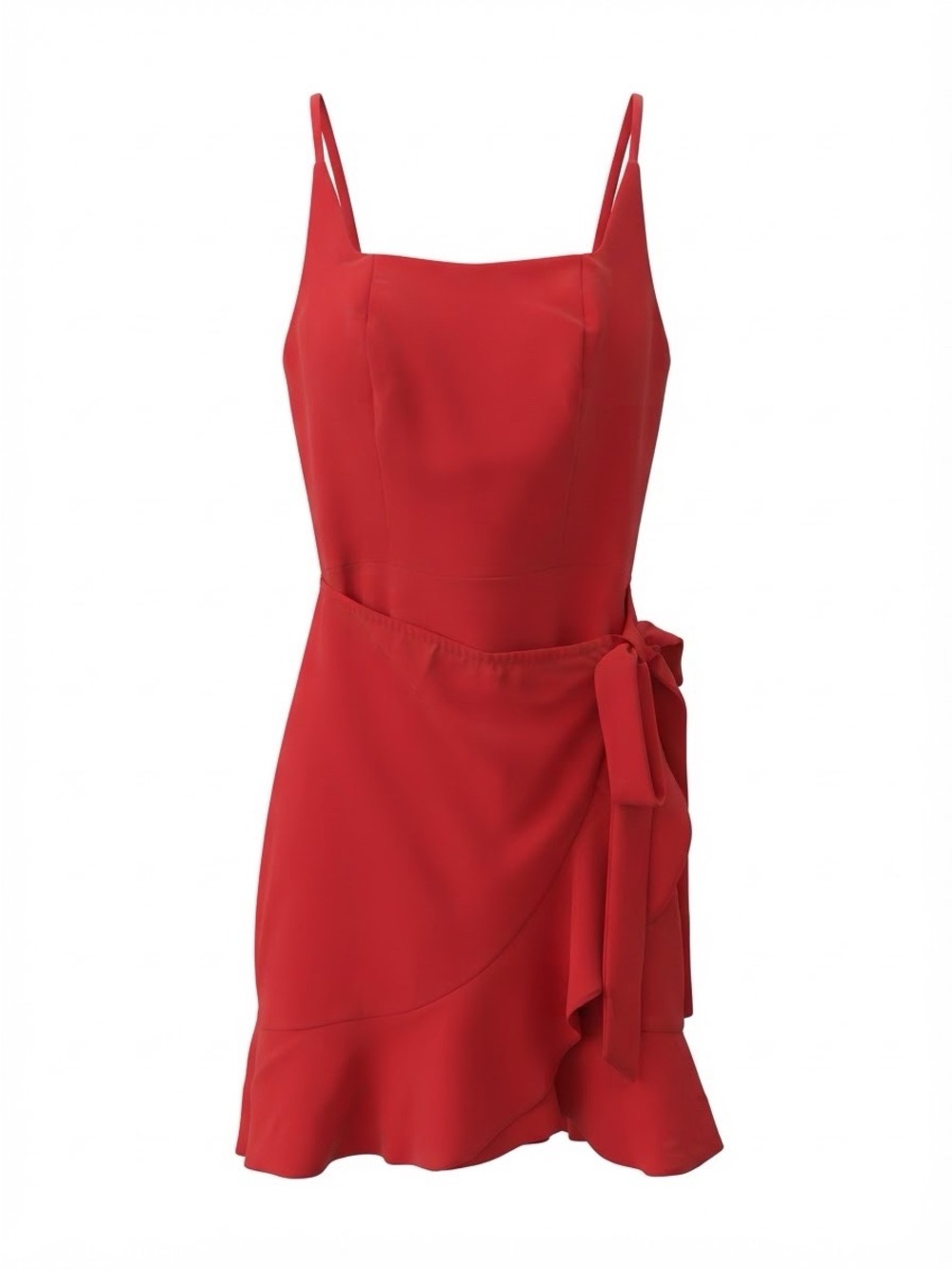 Red Spaghetti-Strap Tie-Waist Mini Dress